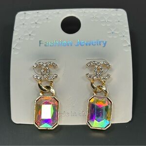 1.25” Gold and Iridescent Earrings